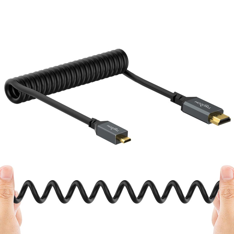 Twozoh كابل ميكرو HDMI إلى HDMI ملفوف، كابل ميكرو HDMI إلى HDMI كامل يدعم HDMI 2.0، 3D 4K UHD، 1080p (يمتد حتى 1.5م) - Image 1